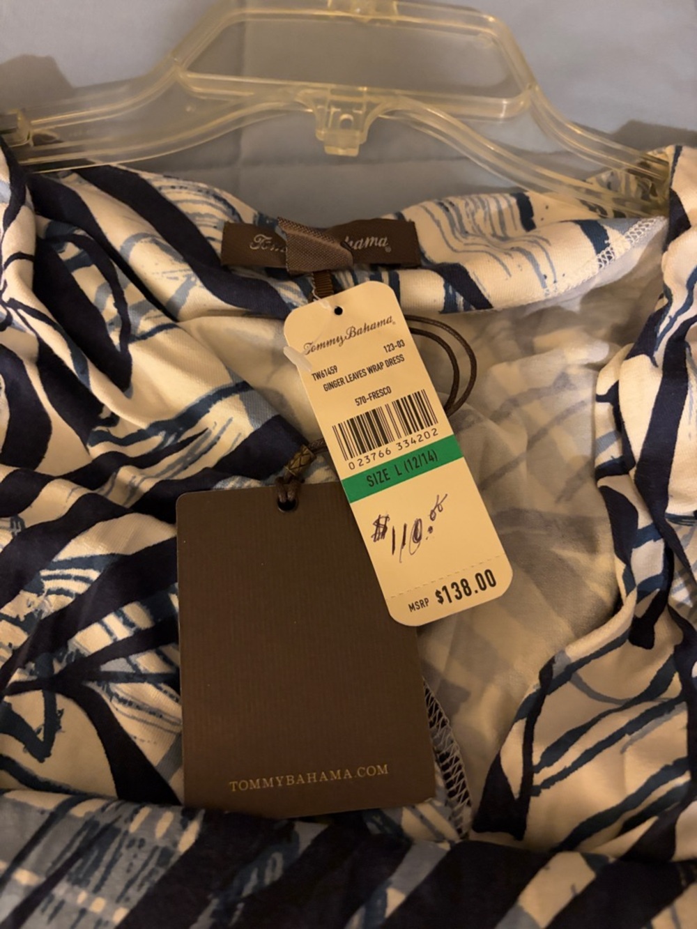 Tommy Bahama Blue and White Palm-Print Midi Dress New with Tags - Picture 6 of 7